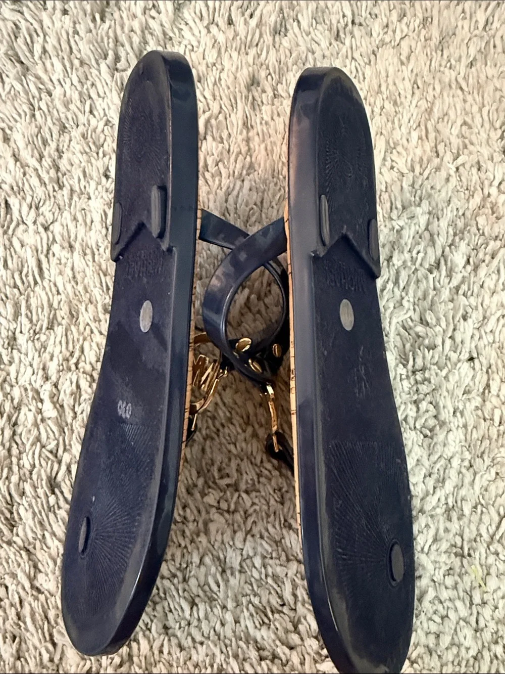 Michael Kors Navy & Gold MK Logo Cork-Style Thong Sandals beach summer luxury 7